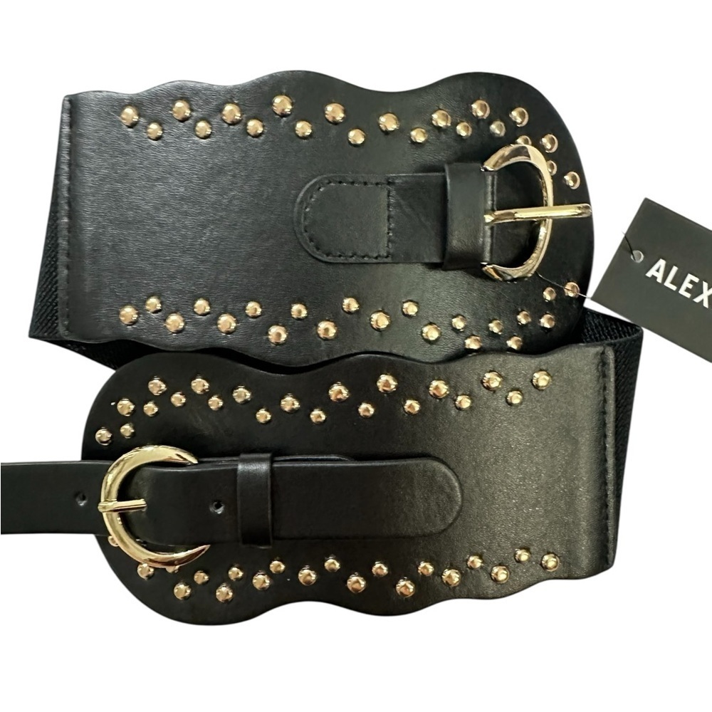 Alexis Bendel Black and Gold Studded Wide waist Belt Sz S / M - Picture 2 of 6